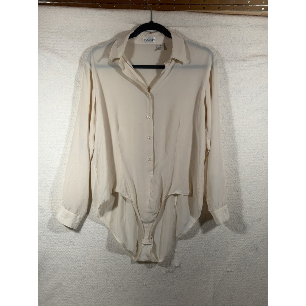 Bogari Silk Bodysuit Button Down Women M Ivory 100% Silk Quiet Luxury Minimalist